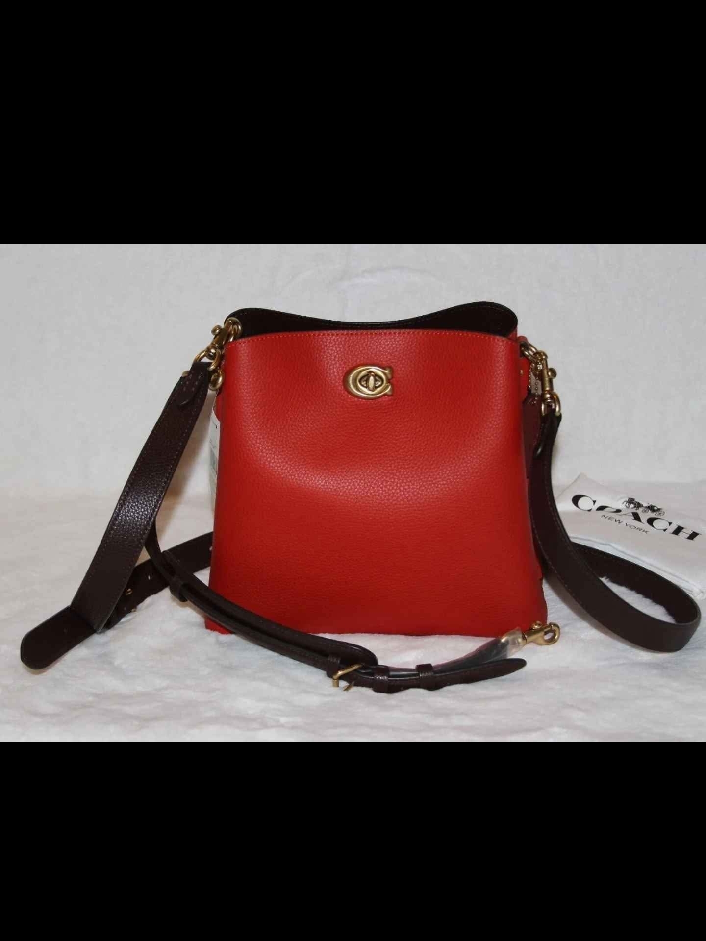 Coach Pebbled Leather Willow Red Bag With Dark Brown Strap